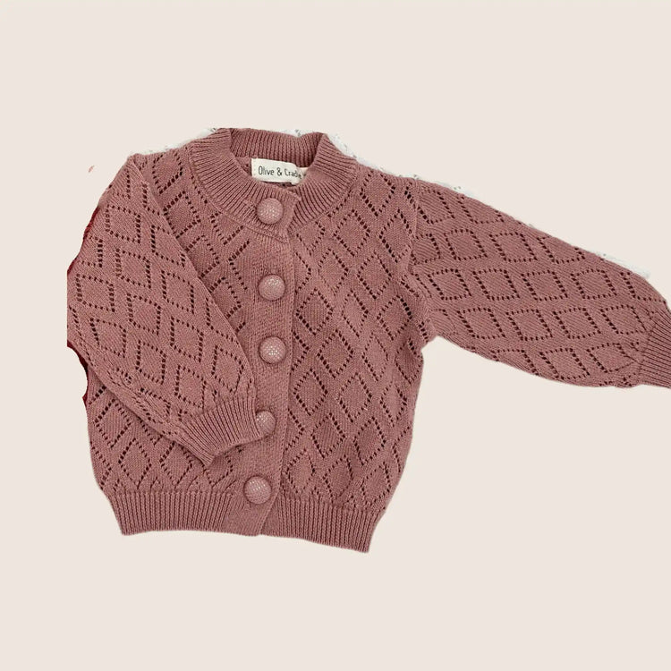 Ellanor Pointelle Baby Cardigan - Mauve girls baby 