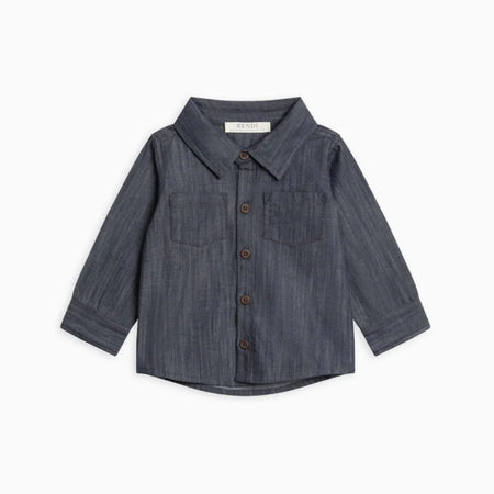 Organic Chambray Long Sleeve Collared Shirt (Toddler Boys) styled for fall family photos
