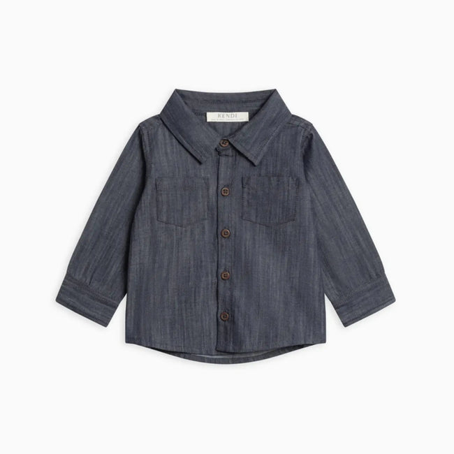 Organic Chambray Long Sleeve Collared Shirt (Toddler Boys) styled for fall family photos