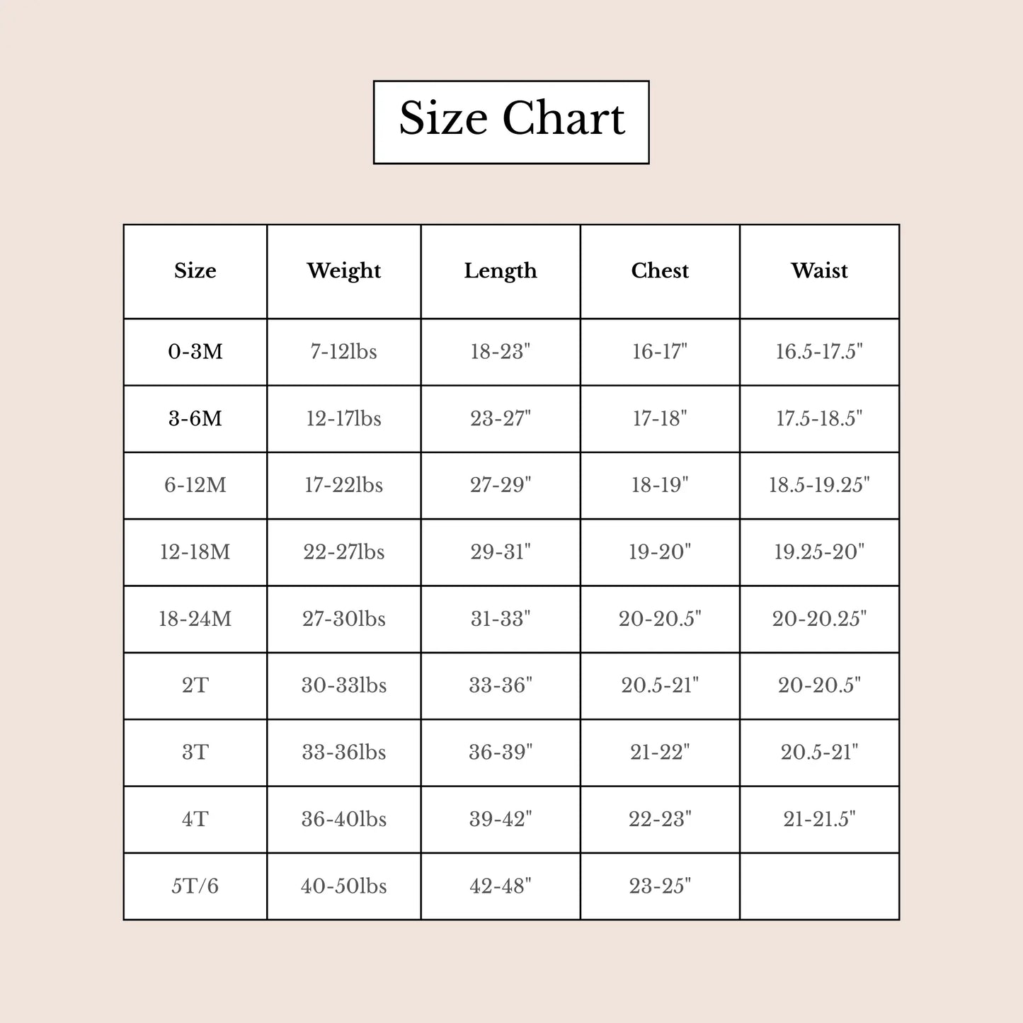 
                    
                      Size chart for Colored Organics
                    
                  