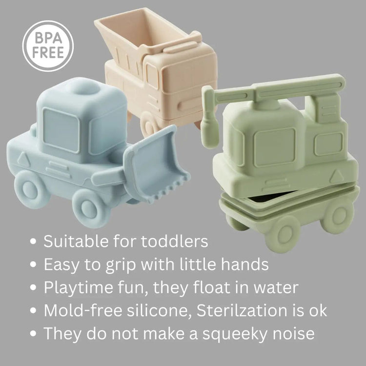 
                    
                      Construction Vehicles Bath Play Set of 3 shown as toddler and baby bath toys for water play
                    
                  