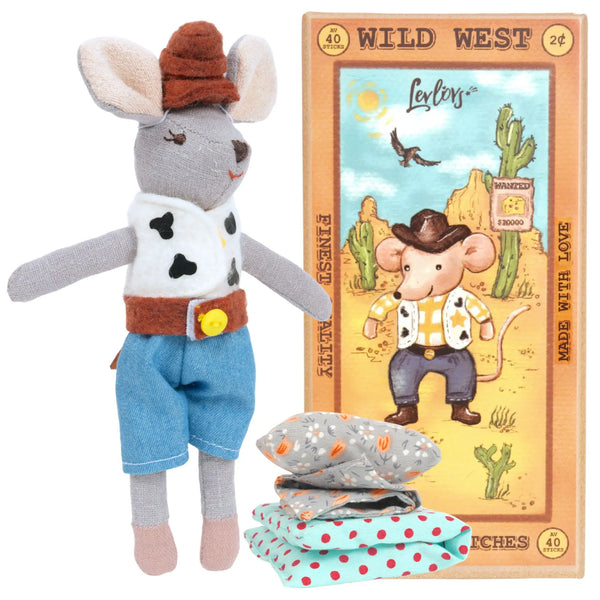 Levlovs Cowboy Mouse. 6.5 inch cotton heirloom doll dressed in western outfit.