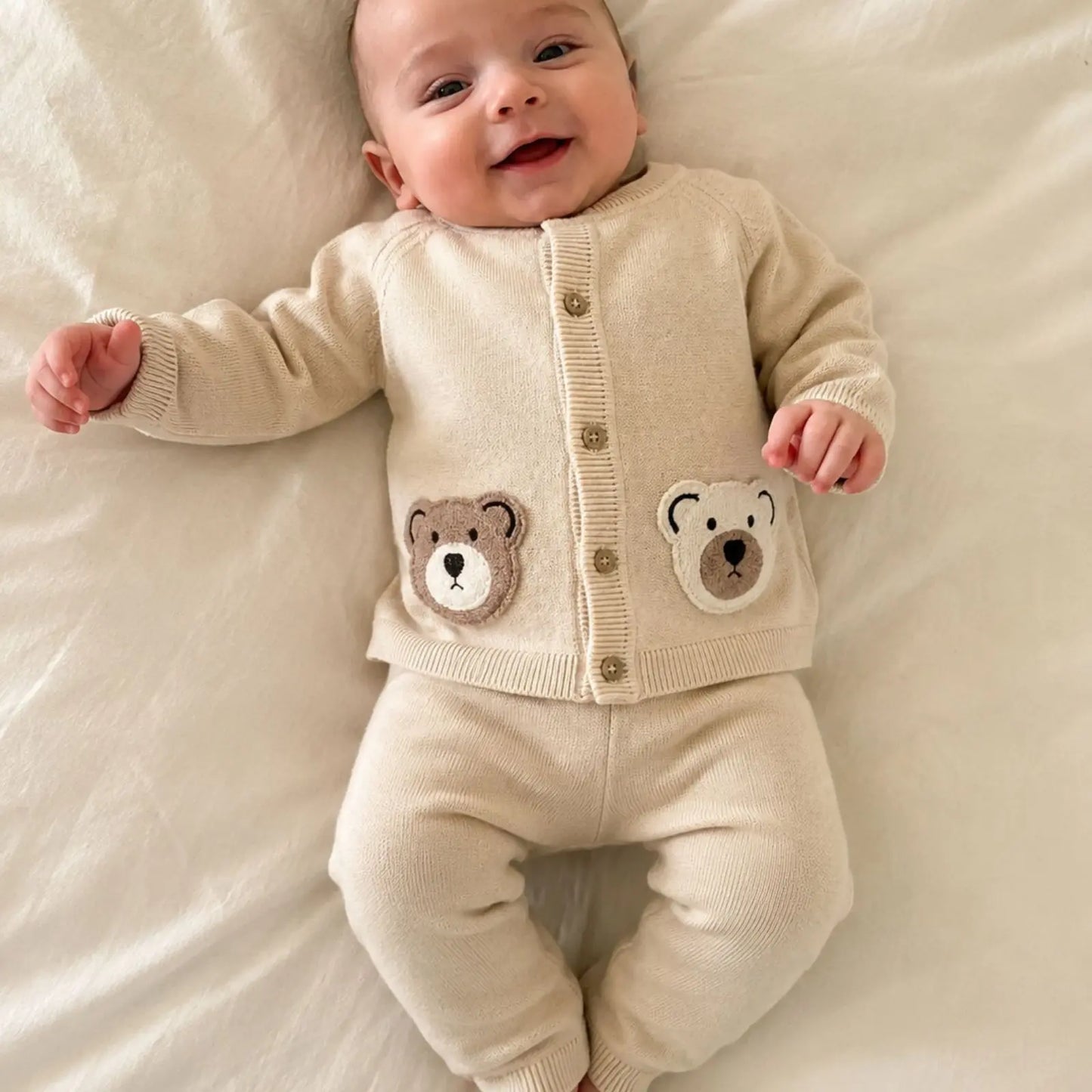 Cozy Bear Applique Knit Baby Set 