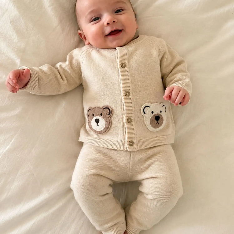 Cozy Bear Applique Knit Baby Set 