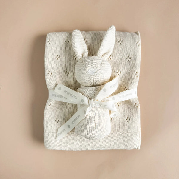 Set Bunny Lovey Blanket Gift  (Organic Cotton) baby shower, newborn