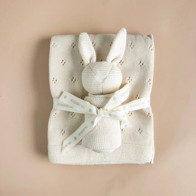 Set Bunny Lovey Blanket Gift  (Organic Cotton) baby shower, newborn