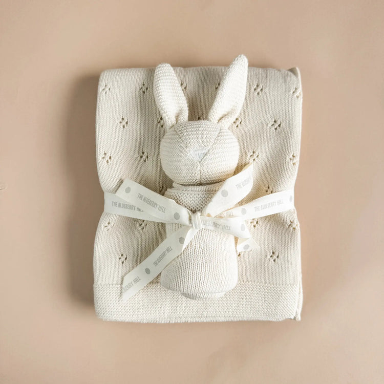 Set Bunny Lovey Blanket Gift  (Organic Cotton) baby shower, newborn
