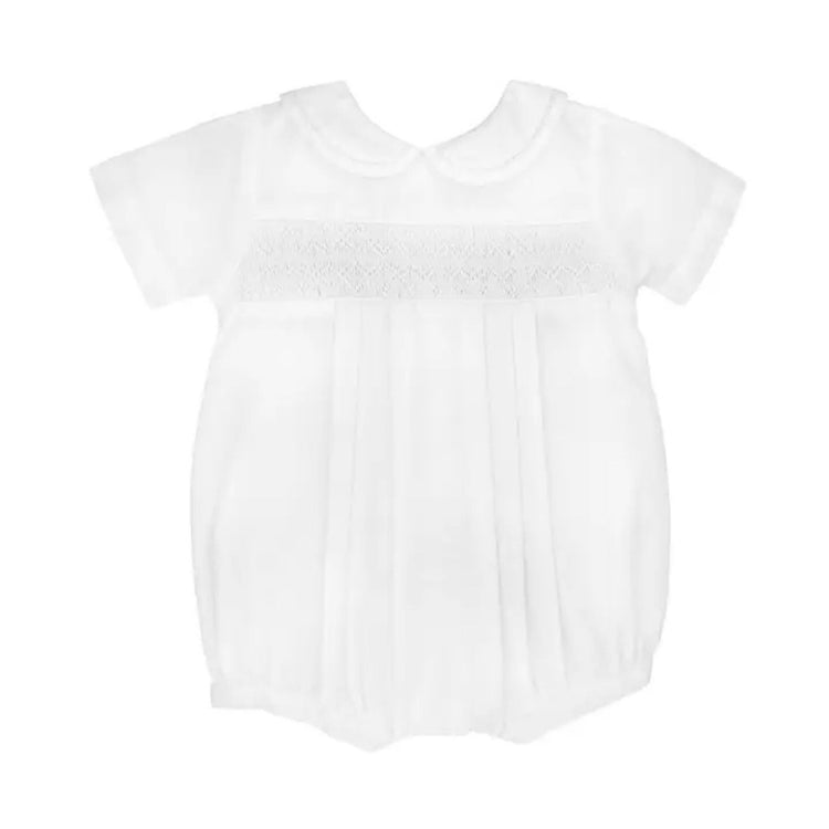 Petit Ami Diamond Smocked Romper & Bonnet fancy baby boy christening 