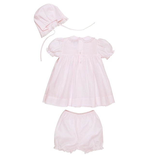 Pintuck & Featherstitch Dress Set & Bonnet for baby girls by petit ami and zubels