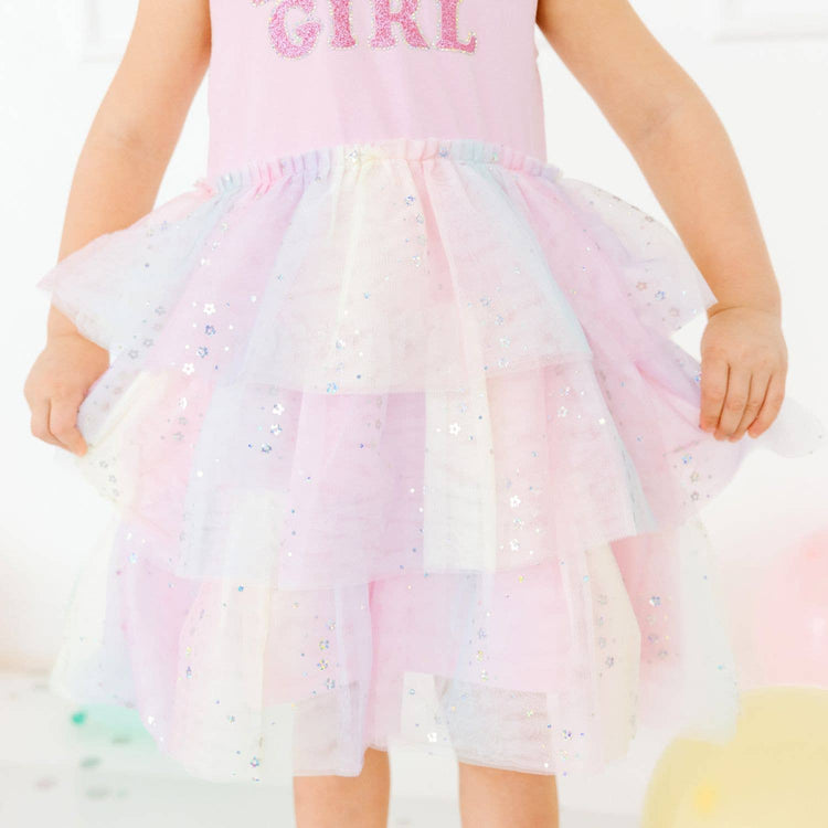 Close up of the shed-free glitter on the Fairy Dust Birthday Tutu Dress.