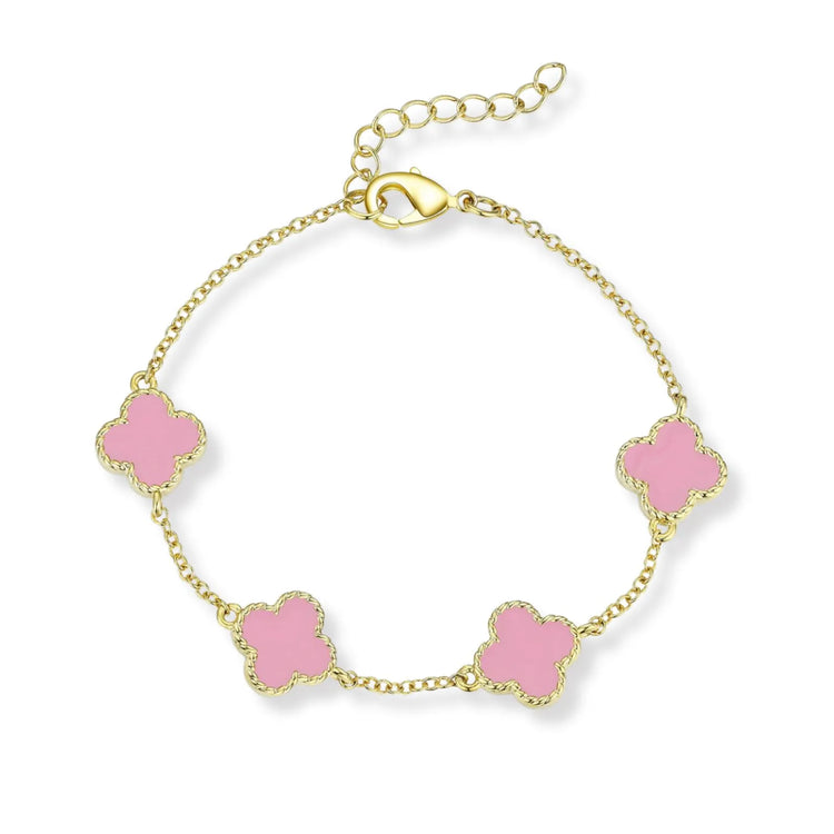 Four Leaf Clover Link Bracelet for Girls | Pink or Pearl