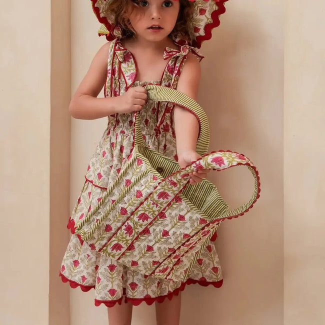 Tiered Floral Dress in Red Floral / White -summer toddler girls