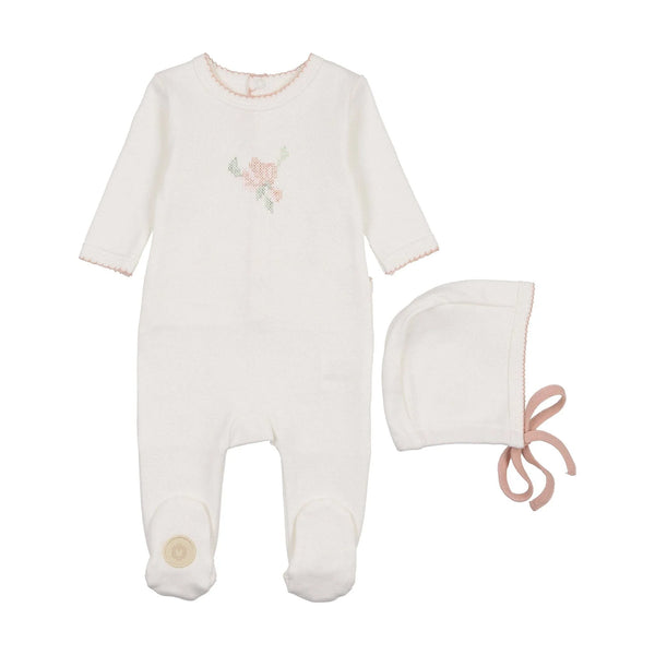 Heirloom Blossom Footie & Hat Set Ivory & Pink - Olive Sprout Kids