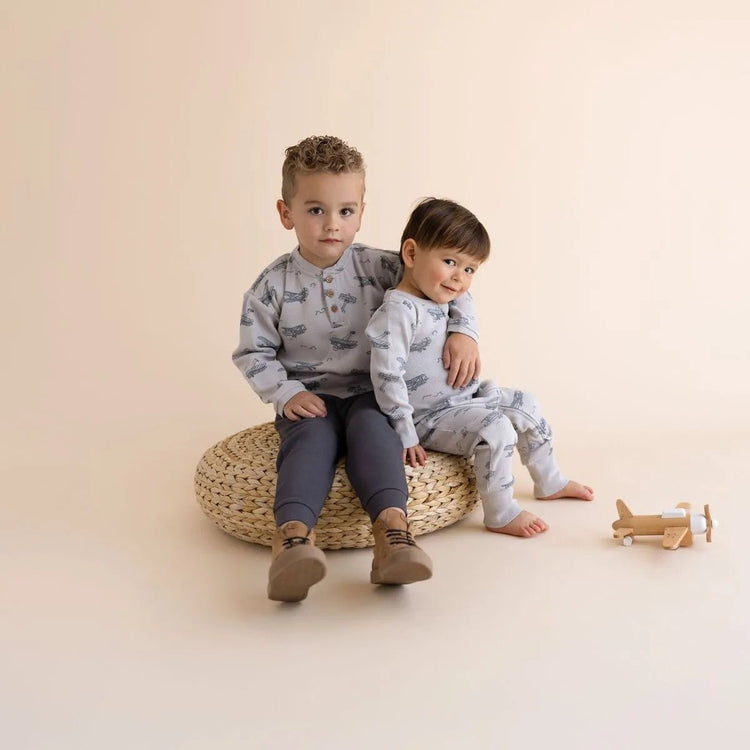 Henley Tee in Airplane Print (Organic Cotton) - Olive Sprout Kids