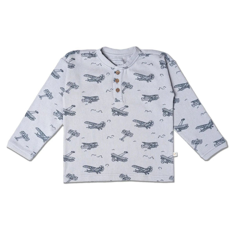 Henley Tee in Airplane Print (Organic Cotton) - Olive Sprout Kids