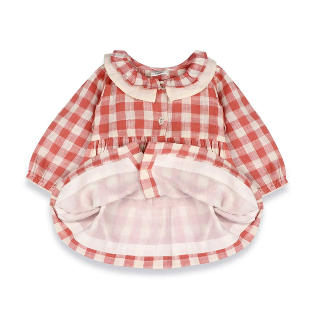 Organic Cotton Gingham Dress & Bloomer Set (Cranberry) yarn-dyed gingham dress for baby girls, Holly Gingham Baby Dress & Bloomer Set Viverano Organics