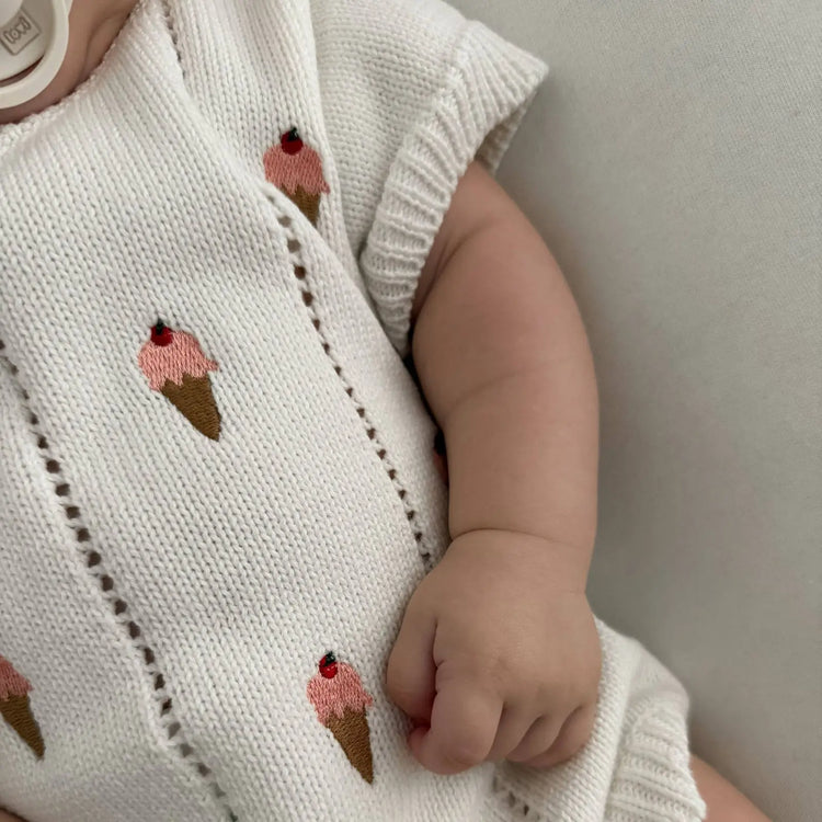 
                    
                      organic cotton baby unisex Ice Cream Embroidered Romper in white organic cotton
                    
                  
