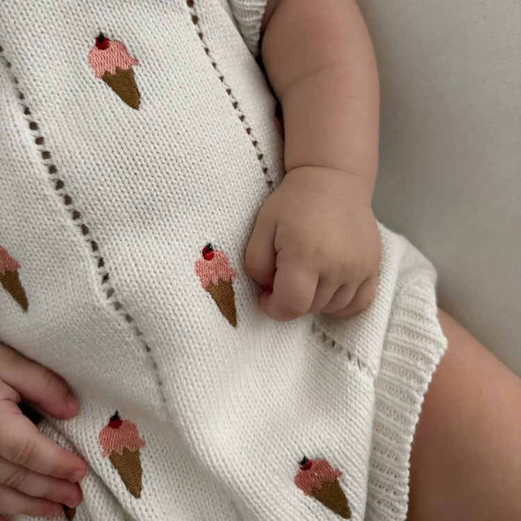 
                    
                      organic cotton baby unisex Ice Cream Embroidered Romper in white organic cotton
                    
                  