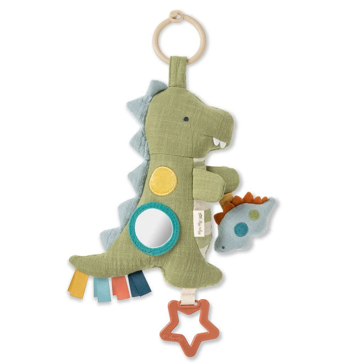 Bitzy Traveler Sensory Toy (Dinosaur), Itzy Ritzy plush dinosaur car seat and stroller toy with crinkle, jingle, and peek-a-boo features