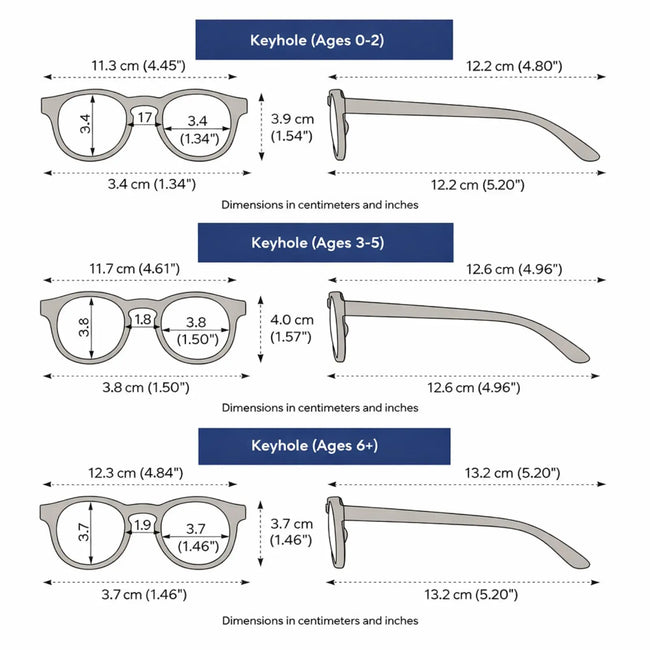 size guide keyhole Babiators Jet Black Keyhole Kids and Baby Sunglasses for babies and toddlers