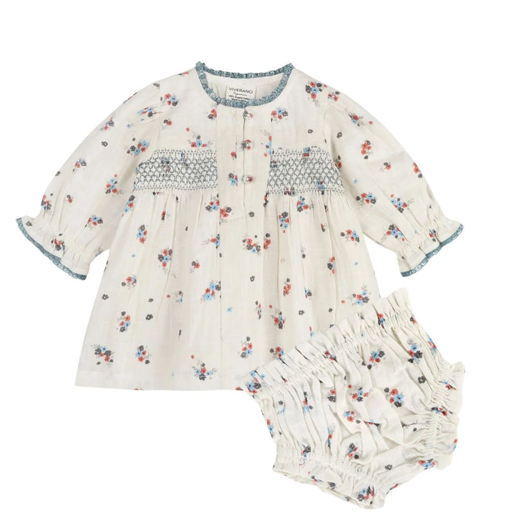 Smocked Floral Organic Cotton Baby Dress & Bloomer | Olive Sprout Kids