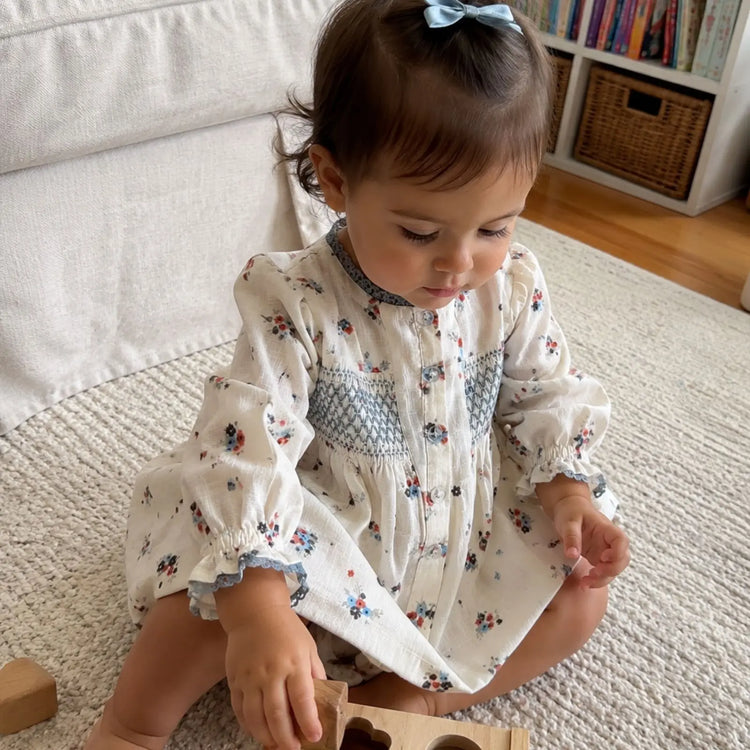Smocked Floral Organic Cotton Baby Dress & Bloomer | Olive Sprout Kids