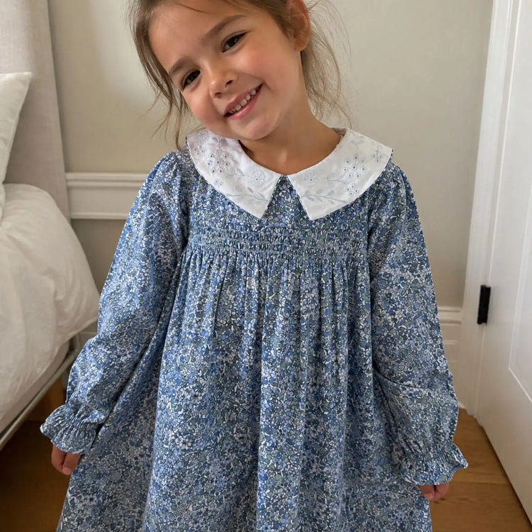 Embroidered Collar Organic Cotton Girls Dress
