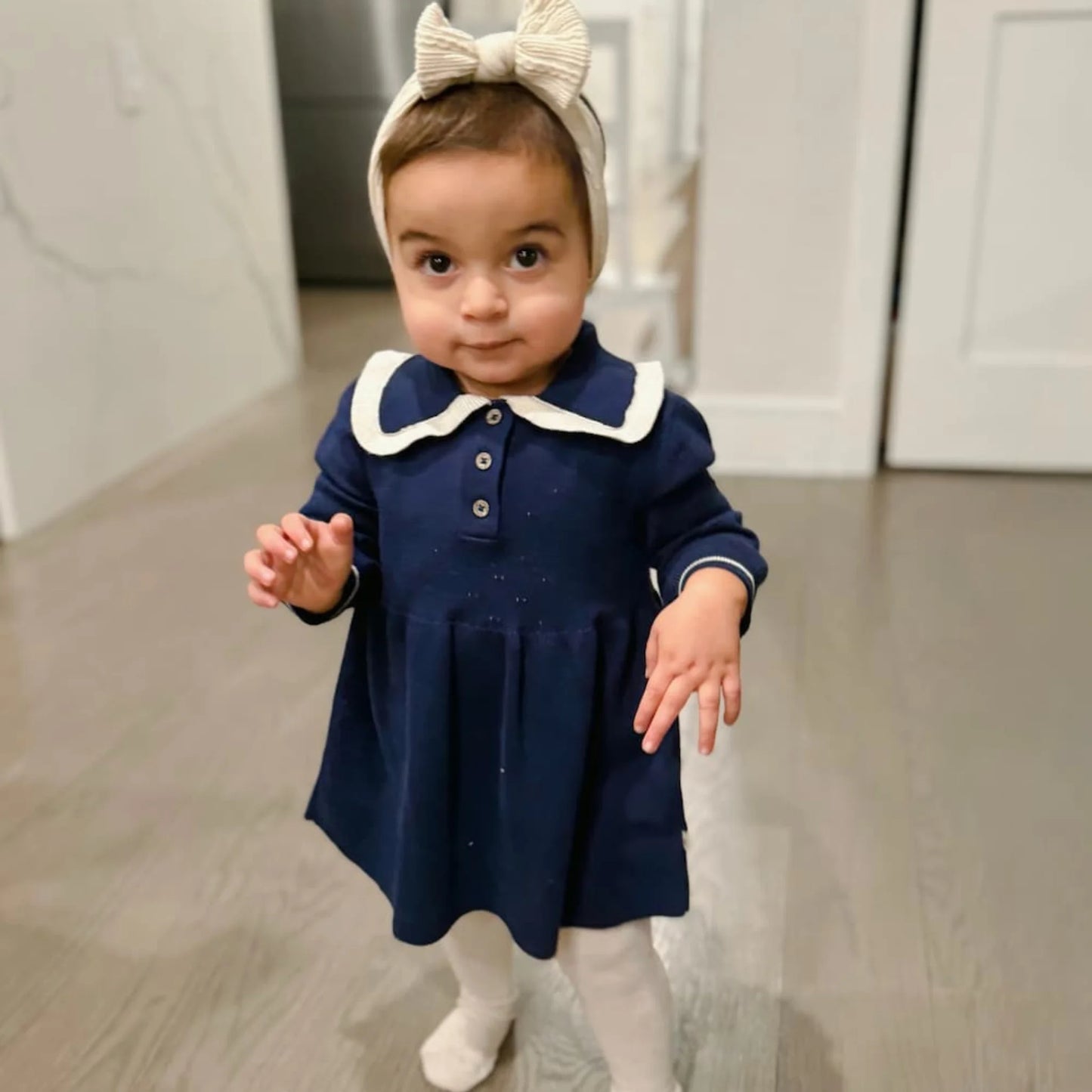 Organic Adeline Ruffle Collar Sweater Knit Baby Dress 12-18m