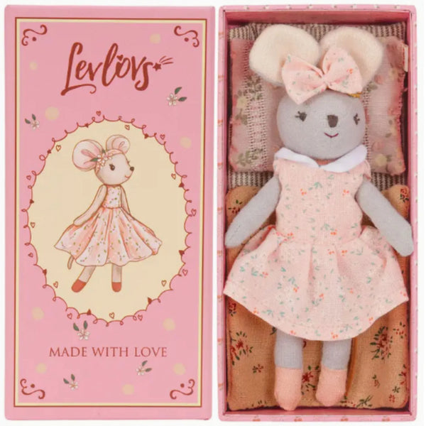 Levlovs Sherry Blossom Mouse | Pink Linen Doll & Gift Box