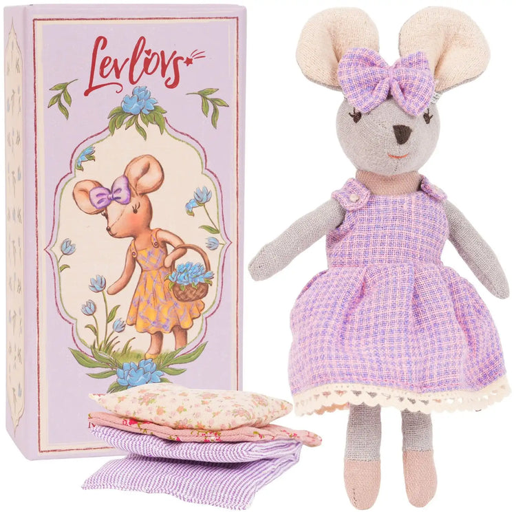 Mouse Violet Linen Mouse Doll in a Box | LEVLOVS | Olive Sprout Kids