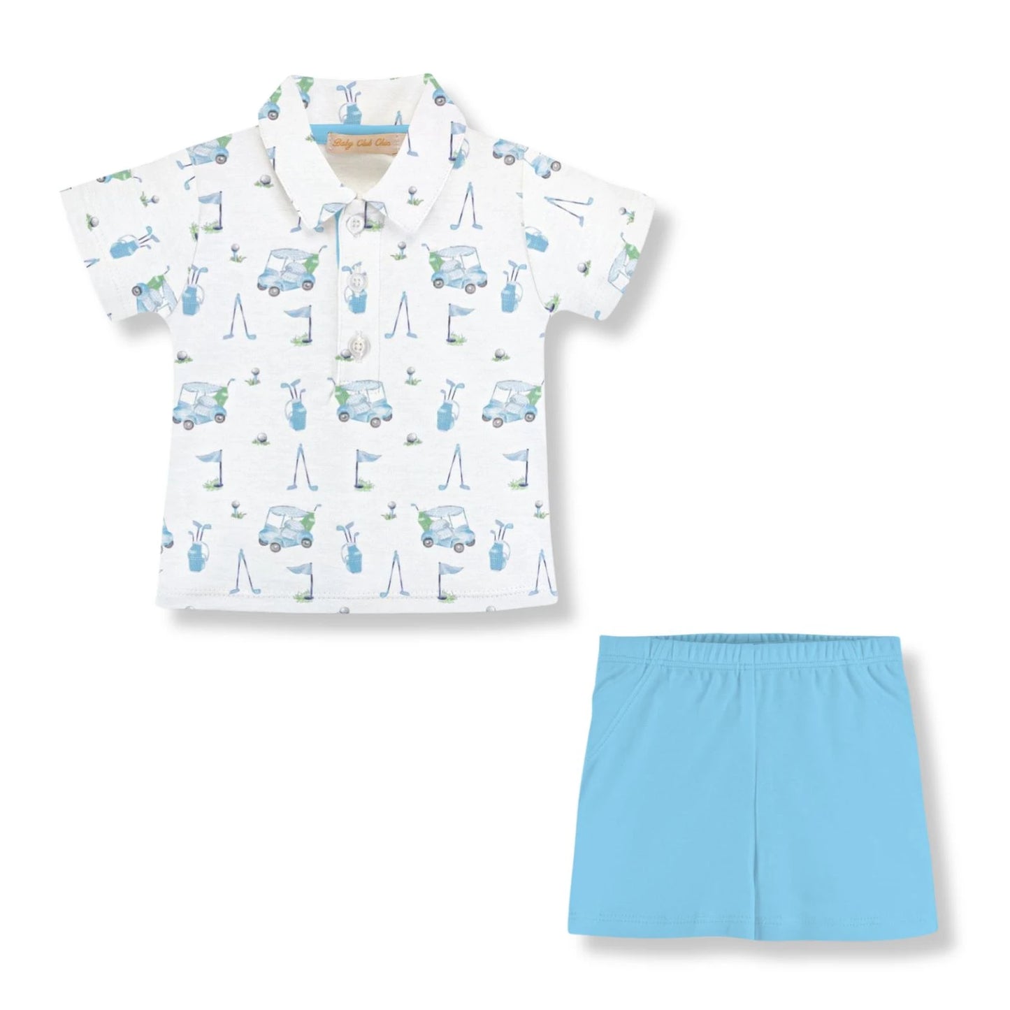 Baby Boy Pima Golf Tee & Shorts Set, Blue | Baby Club Chic
