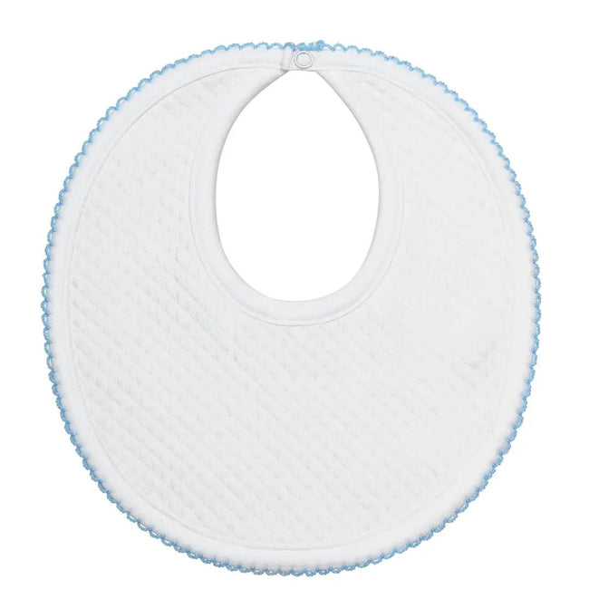 Milano Baby Footie & Bib Set (Pima Cotton) in white with blue detail, Nellapima Peruvian Pima cotton footie and bib set for baby boy