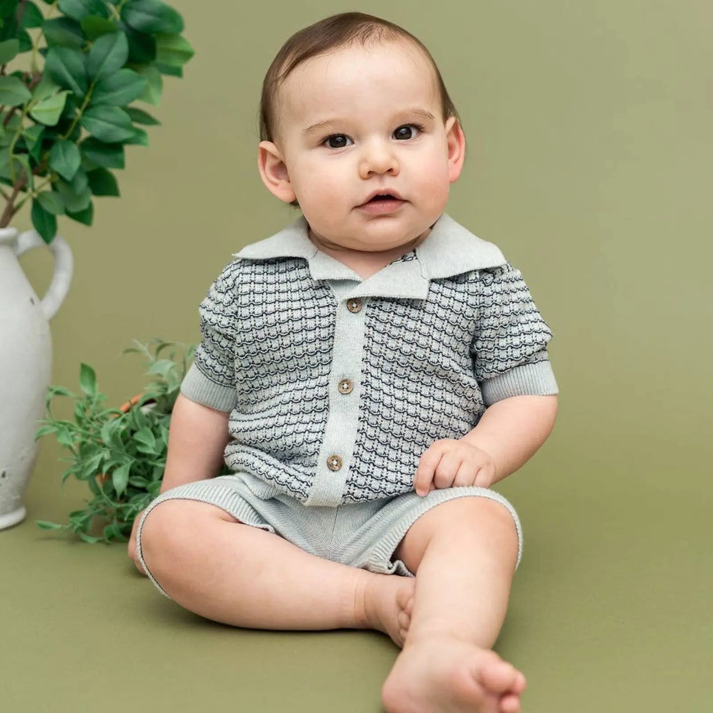 Miles Wave Textured Organic Cotton Baby Set | Olive Sprout Kids