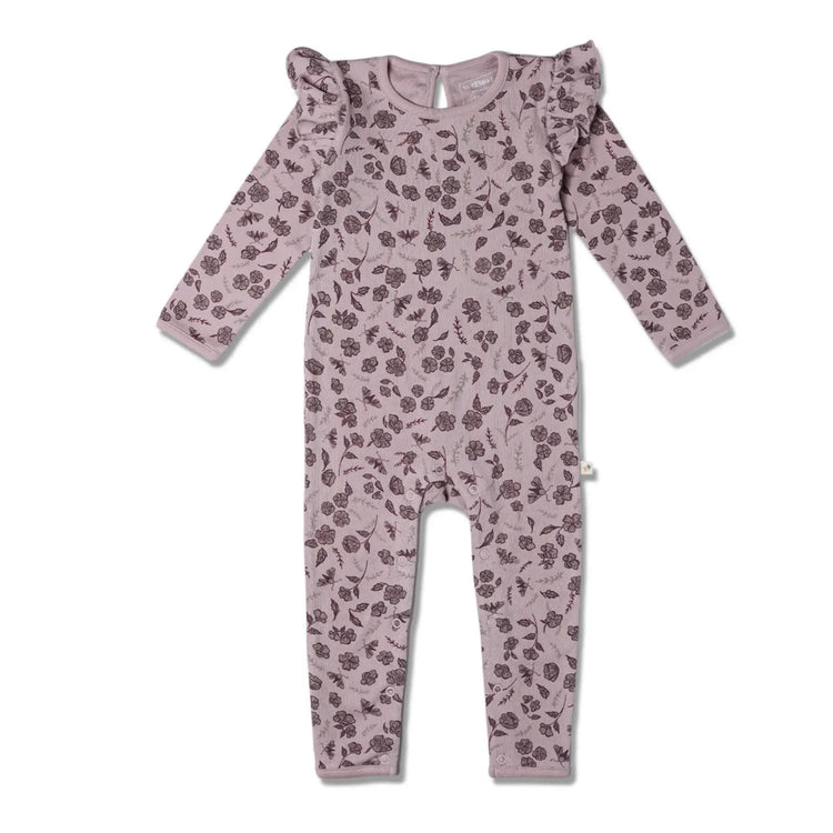 Organic Cotton Floral Ruffle Long Sleeve Romper styled as a cozy everyday outfit for baby girls