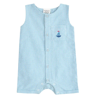 Baby Boy Organic Cotton Nautical Gingham Romper in Blue | Viverano
