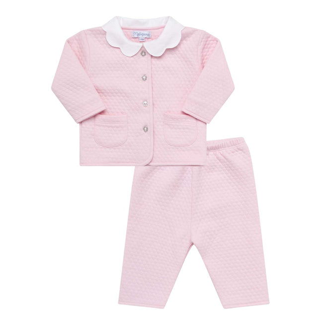 Vermont Baby Girl Set (Pima Cotton) in pink, Nellapima two-piece Pima cotton outfit on baby girl