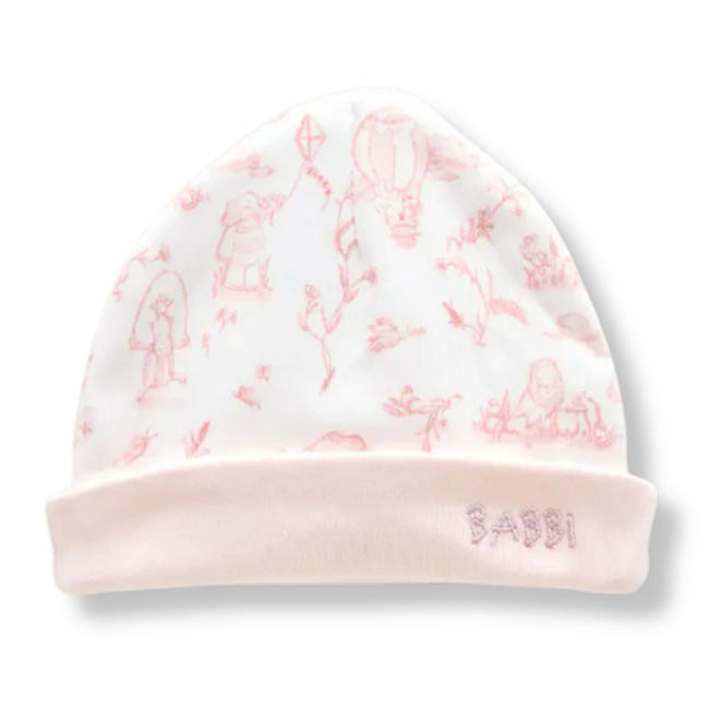Toile de Jouy Bib & Hat Set in Pink - newborn bib and hat set in pink Toile de Jouy print by Atelier Babbi, 100% cotton