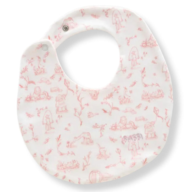 Toile de Jouy Bib & Hat Set in Pink - newborn bib and hat set in pink Toile de Jouy print by Atelier Babbi, 100% cotton