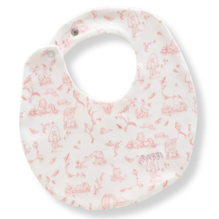 
                    
                      Toile de Jouy Bib & Hat Set in Pink - newborn bib and hat set in pink Toile de Jouy print by Atelier Babbi, 100% cotton
                    
                  