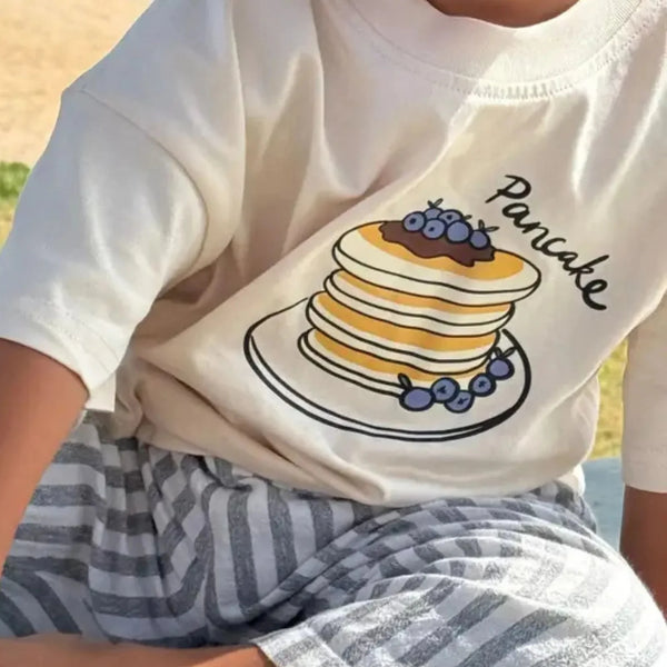 Toddler Boy Beige Pancake Stack Print T-Shirt - Organic Cotton - Luna + Luca