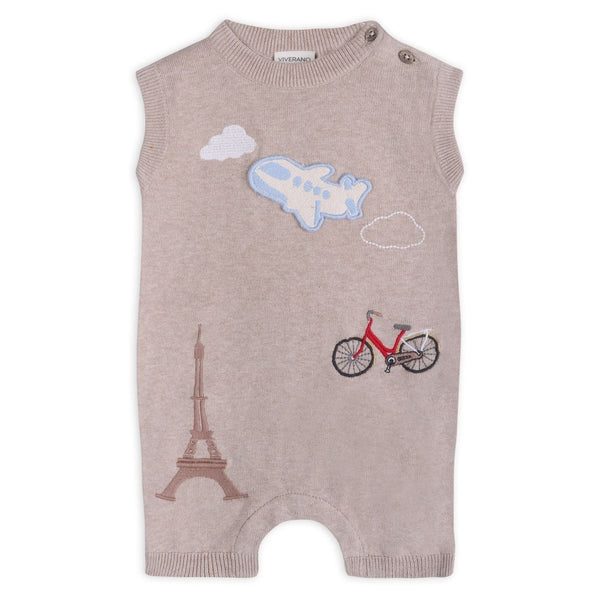 Viverano Paris Embroidered Baby Knit Romper, Organic Cotton