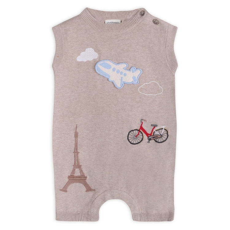 Viverano Paris Embroidered Baby Knit Romper, Organic Cotton