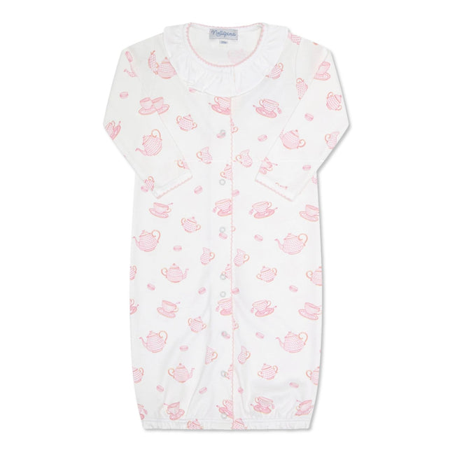 Petite Tea Time Converter Gown & Hat (Pima Cotton), Nellapima Pima cotton baby girl converter gown with tea set print and matching hat