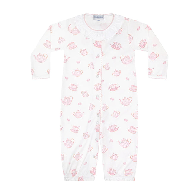 Petite Tea Time Converter Gown & Hat (Pima Cotton), Nellapima Pima cotton baby girl converter gown with tea set print and matching hat