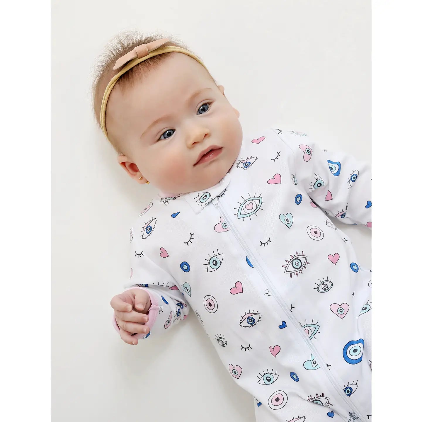 Evil Eye Baby Footie Pajamas | Pink Pima Cotton girls