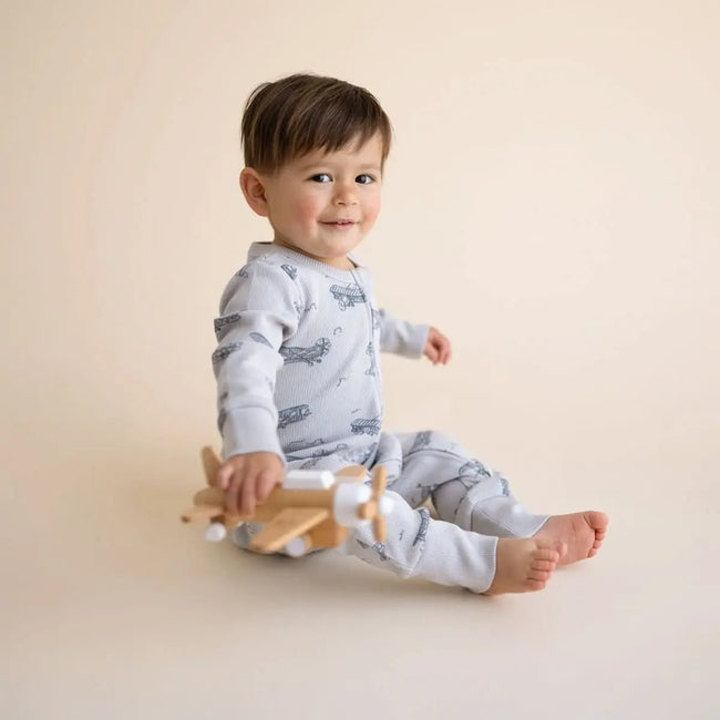 2 - Way Zip Romper - Airplane Pattern - Olive Sprout Kids