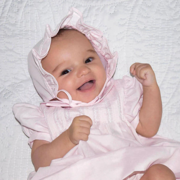 Smocked Dress Set with French Lace & Bonnet baby 