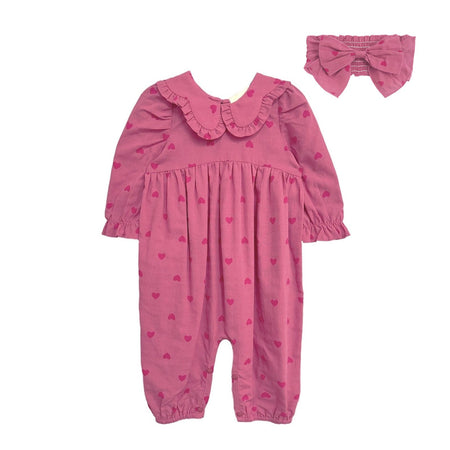 Baby Girl Pink Romper and Headband Set Cotton Blend Mabel and Honey