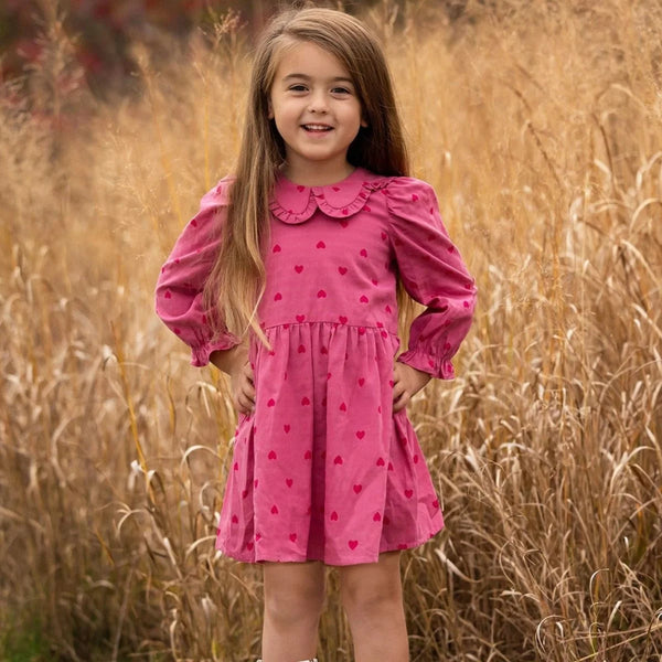 Perfect in Pink Hearts Dress styled as a girls heart print dress for everyday wear