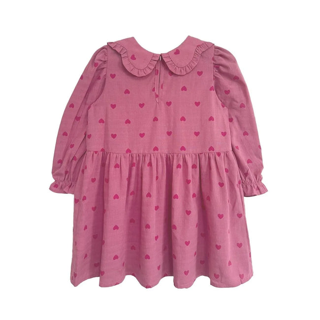 Perfect in Pink Hearts Dress shown as a toddler and girls dress with pink heart pattern